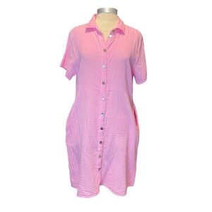 Shannon Passero Ellise Dress Womens XL Blushing Pink Gauze Lagenlook Collared